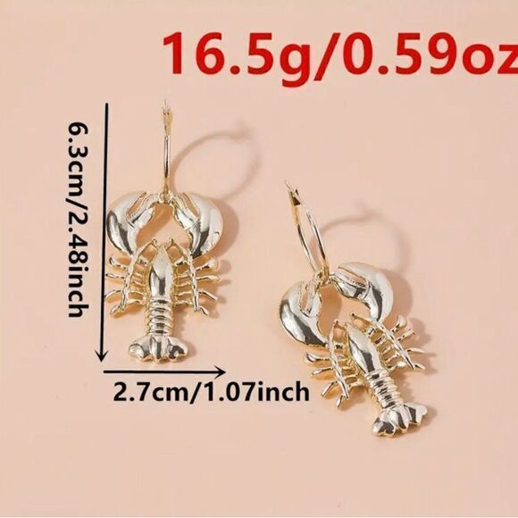 🦞 Betsey Johnson shiny goldtone lobster dangle earrings 🦞 - Picture 5 of 7